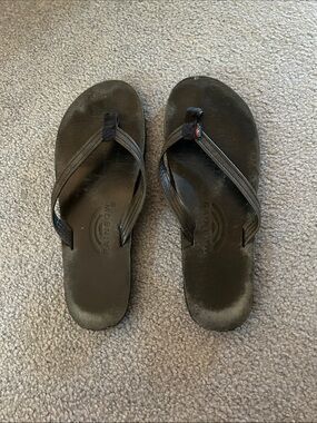 Rainbow Black Leather Thong Sandals